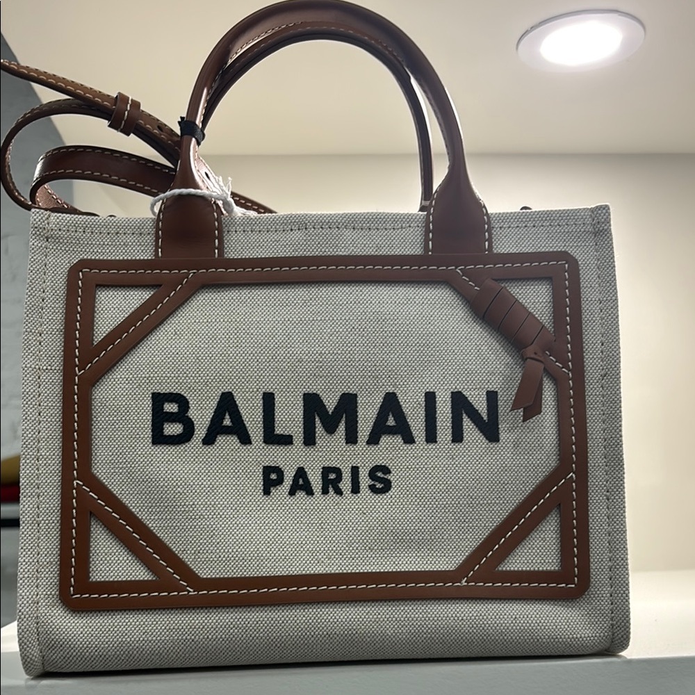 Balmain Paris Canvas Beige and Brown B-army Small Bag - gold hardware